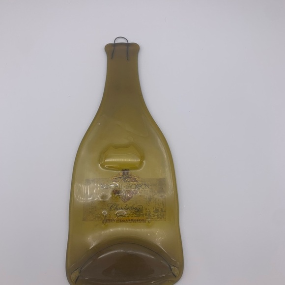 Vintage Decoupaged Melted Flat Art Glass Bottle Spoon Rest Or Wall Decor -Amber - Picture 2 of 9